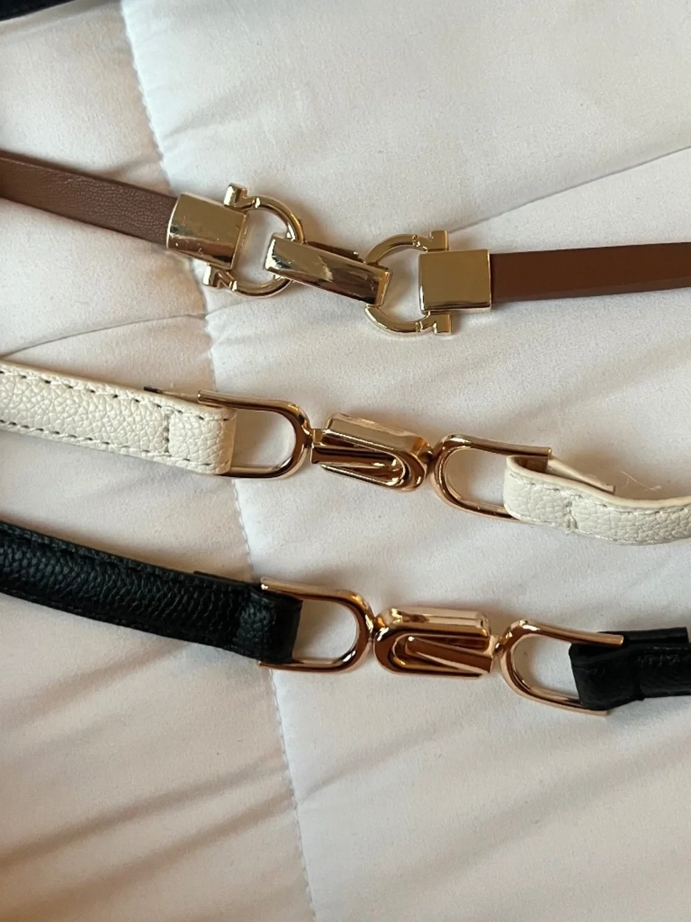 3-Piece Waist Belt Set – Black, White & Brown – Gold Buckle – M